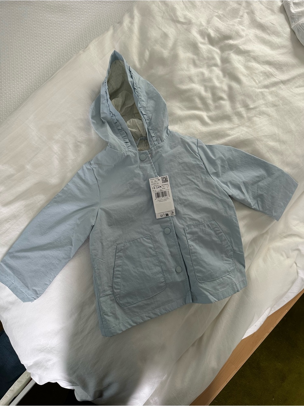 Mango Light Blue Hooded Kids Rain Jacket NWT